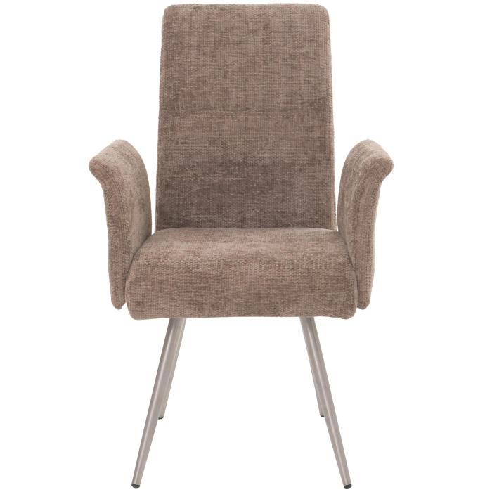 Esszimmer-Set HWC-G55, 2er-Set Stuhl mit Armlehne+Sitzbank 180cm, Edelstahl gebrstet Stoff/Textil Chenille ~ braun