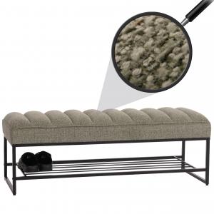 Sitzbank HWC-N68 mit Schuhablage, Bank Polsterbank Garderobenbank Schuhregal, Stoff Chenille Metall 130cm ~ grn