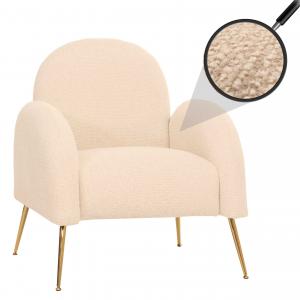 Lounge-Sessel HWC-N69, Cocktailsessel Sessel, Retro Nosagfederung Stoff/Textil Chenille ~ creme-wei