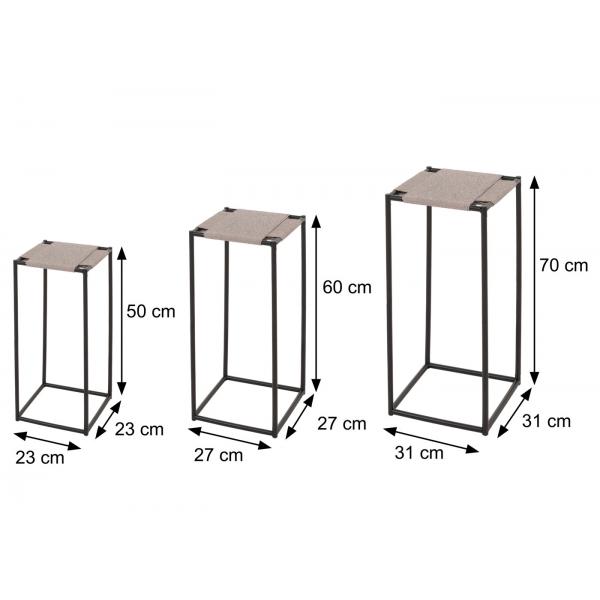3er-Set Blumentisch HWC-N70, Beistelltisch Tisch Blumenstnder Ablage, stapelbar, Metall Papierseil ~ naturfarben