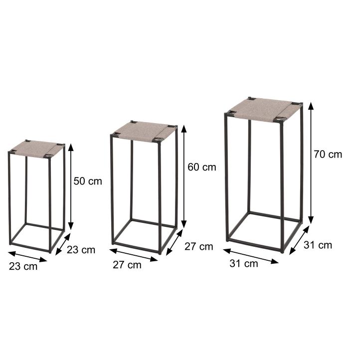 3er-Set Blumentisch HWC-N70, Beistelltisch Tisch Blumenstnder Ablage, stapelbar, Metall Papierseil ~ naturfarben