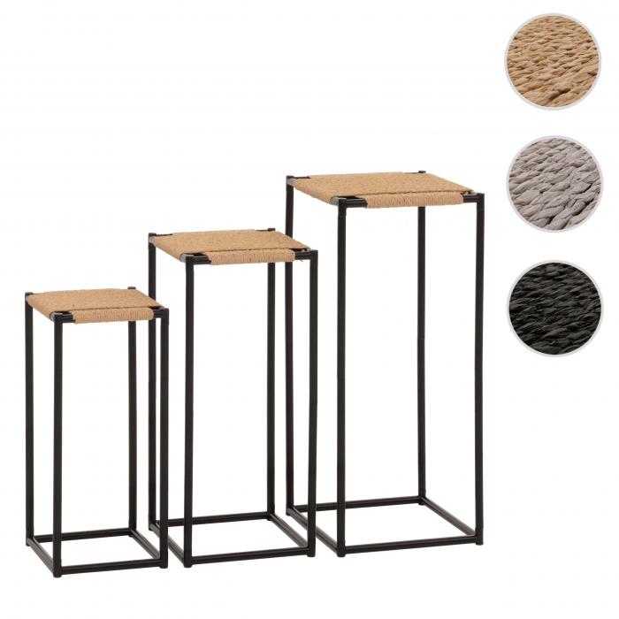 3er-Set Blumentisch HWC-N70, Beistelltisch Tisch Blumenstnder Ablage, stapelbar, Metall Papierseil ~ naturfarben