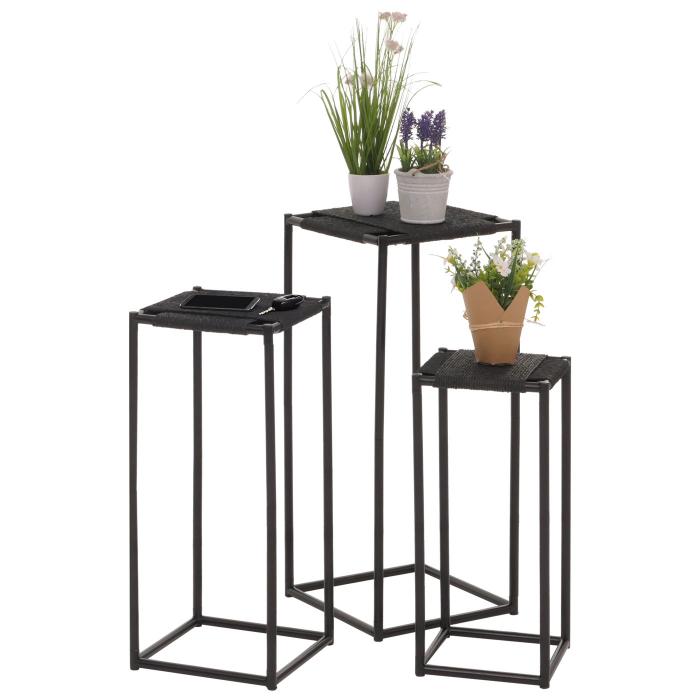 3er-Set Blumentisch HWC-N70, Beistelltisch Tisch Blumenstnder Ablage, stapelbar, Metall Papierseil ~ anthrazit