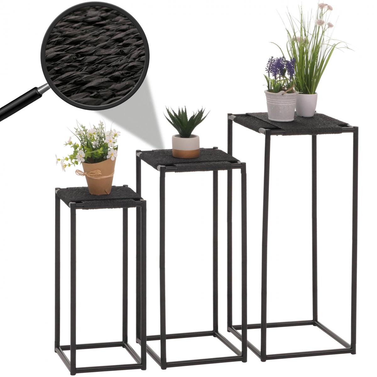3er-Set Blumentisch HWC-N70, Beistelltisch Tisch Blumenstnder Ablage, stapelbar, Metall Papierseil ~ anthrazit