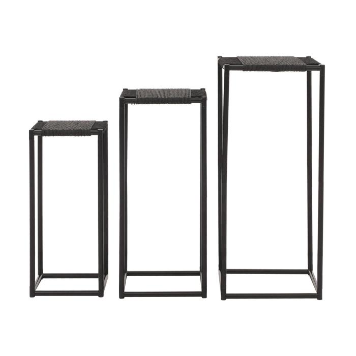 3er-Set Blumentisch HWC-N70, Beistelltisch Tisch Blumenstnder Ablage, stapelbar, Metall Papierseil ~ anthrazit