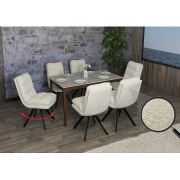 6er-Set Esszimmerstuhl HWC-G66, Kchenstuhl, drehbar Auto-Position Stoff/Textil Boucl MVG ~ cremewei