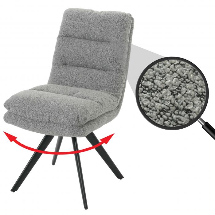 Esszimmerstuhl HWC-G66, Kchenstuhl Stuhl, drehbar Auto-Position Stoff/Textil Boucl MVG ~ hellgrau
