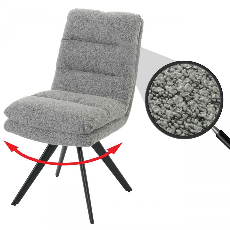 Esszimmerstuhl HWC-G66, Kchenstuhl Stuhl, drehbar Auto-Position Stoff/Textil Boucl MVG ~ hellgrau