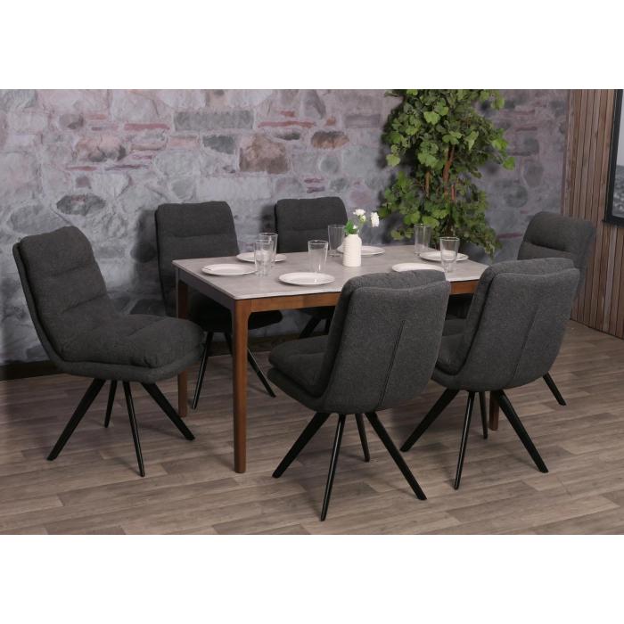 Esszimmerstuhl HWC-G66, Kchenstuhl Stuhl, drehbar Auto-Position Stoff/Textil Boucl MVG ~ dunkelgrau