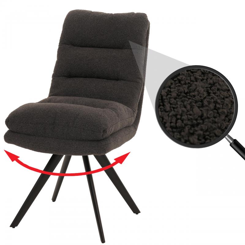 Esszimmerstuhl HWC-G66, Kchenstuhl Stuhl, drehbar Auto-Position Stoff/Textil Boucl MVG ~ dunkelgrau