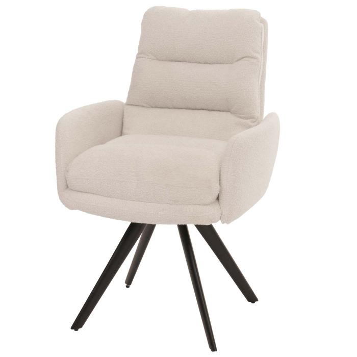 6er-Set Esszimmerstuhl HWC-G66, Kchenstuhl, drehbar Auto-Position Stoff/Textil Boucl MVG ~ cremewei, mit Armlehne