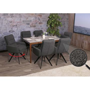 6er-Set Esszimmerstuhl HWC-G66, Kchenstuhl, drehbar Auto-Position Stoff/Textil Boucl MVG ~ dunkelgrau, mit Armlehne