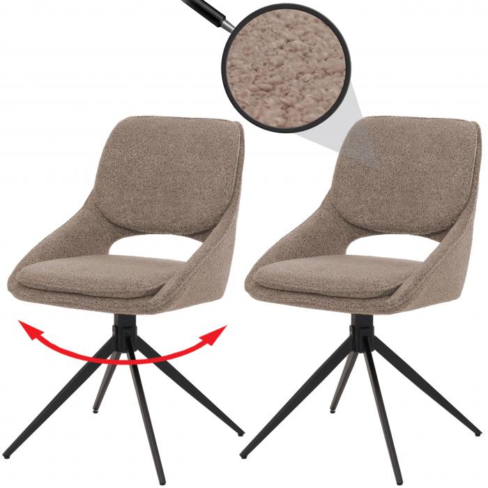 2er-Set Esszimmerstuhl HWC-N73, Kchenstuhl, drehbar Auto-Return, Stoff/Textil Boucle (540g/m) ko-Tex ~ beige