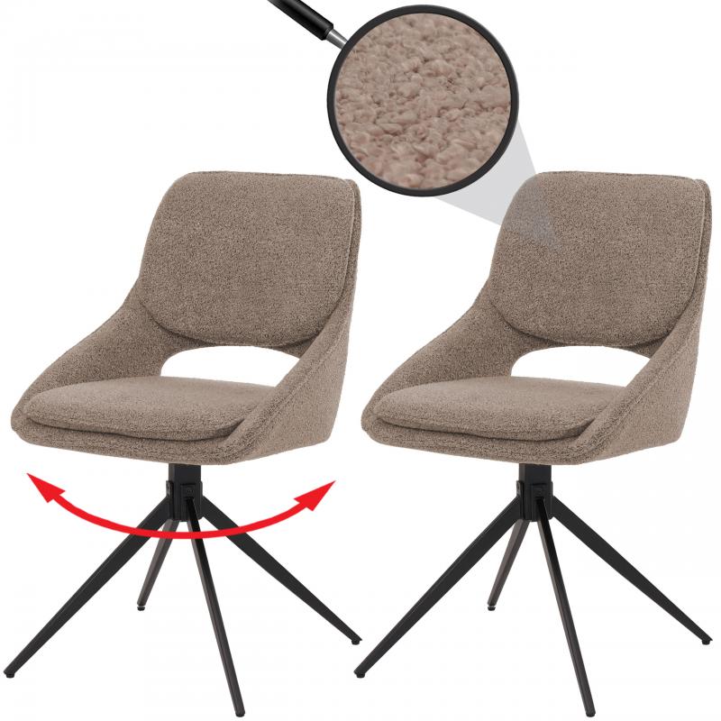 2er-Set Esszimmerstuhl HWC-N73, Kchenstuhl, drehbar Auto-Return, Stoff/Textil Boucle (540g/m) ko-Tex ~ beige