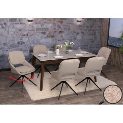6er-Set Esszimmerstuhl HWC-N73, Kchenstuhl, drehbar Auto-Return, Stoff/Textil Boucle (540g/m) ko-Tex ~ beige