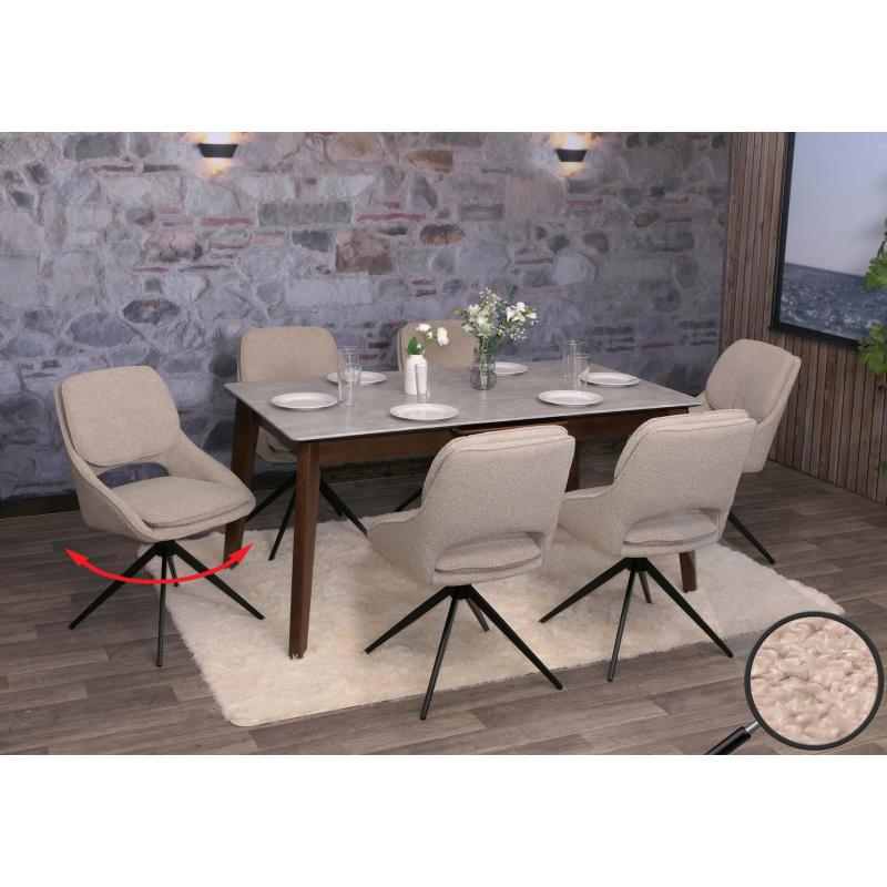 6er-Set Esszimmerstuhl HWC-N73, Kchenstuhl, drehbar Auto-Return, Stoff/Textil Boucle (540g/m) ko-Tex ~ beige