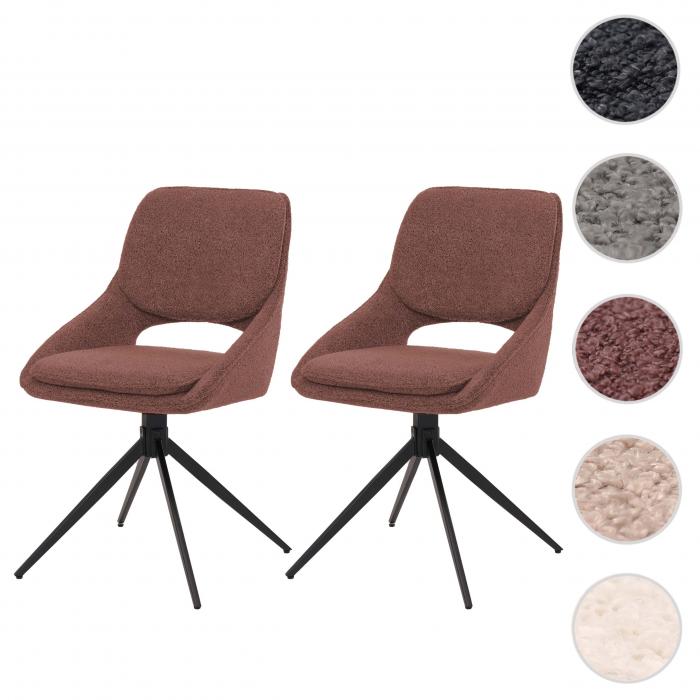 2er-Set Esszimmerstuhl HWC-N73, Küchenstuhl, drehbar Auto-Return, Stoff/Textil Boucle (540g/m²) Öko-Tex ~ braun