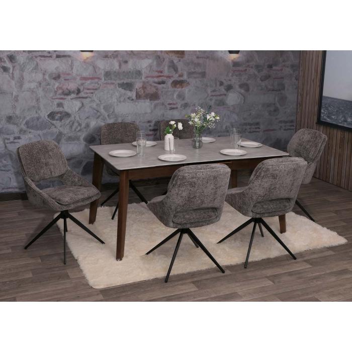 2er-Set Esszimmerstuhl HWC-N73, Kchenstuhl, drehbar Auto-Return, Stoff/Textil Chenille (490g/m) ko-Tex ~ dunkelgrau