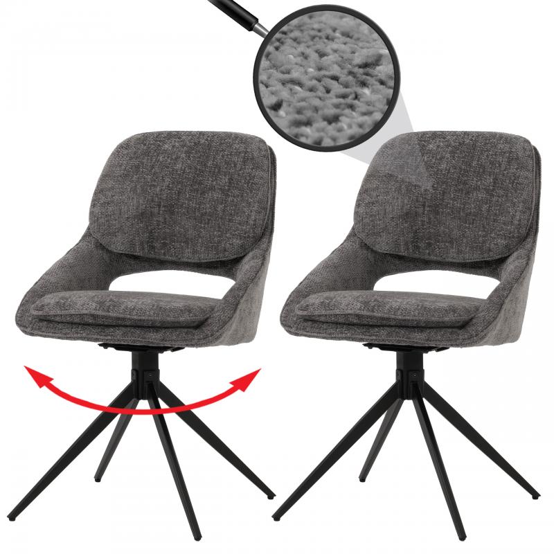 2er-Set Esszimmerstuhl HWC-N73, Kchenstuhl, drehbar Auto-Return, Stoff/Textil Chenille (490g/m) ko-Tex ~ dunkelgrau