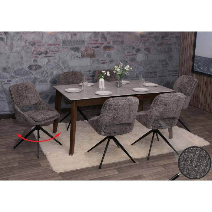 6er-Set Esszimmerstuhl HWC-N73, Kchenstuhl, drehbar Auto-Return, Stoff/Textil Chenille (490g/m) ko-Tex ~ dunkelgrau