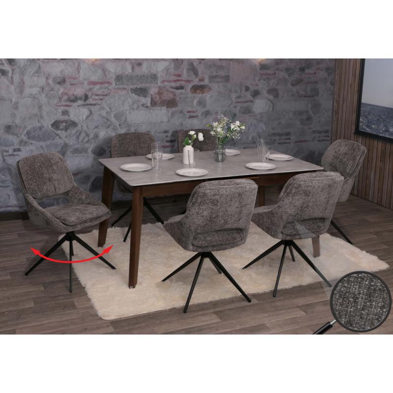 6er-Set Esszimmerstuhl HWC-N73, Kchenstuhl, drehbar Auto-Return, Stoff/Textil Chenille (490g/m) ko-Tex ~ dunkelgrau