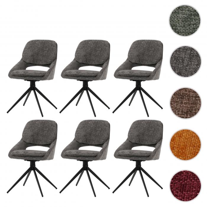 6er-Set Esszimmerstuhl HWC-N73, Kchenstuhl, drehbar Auto-Return, Stoff/Textil Chenille (490g/m) ko-Tex ~ dunkelgrau