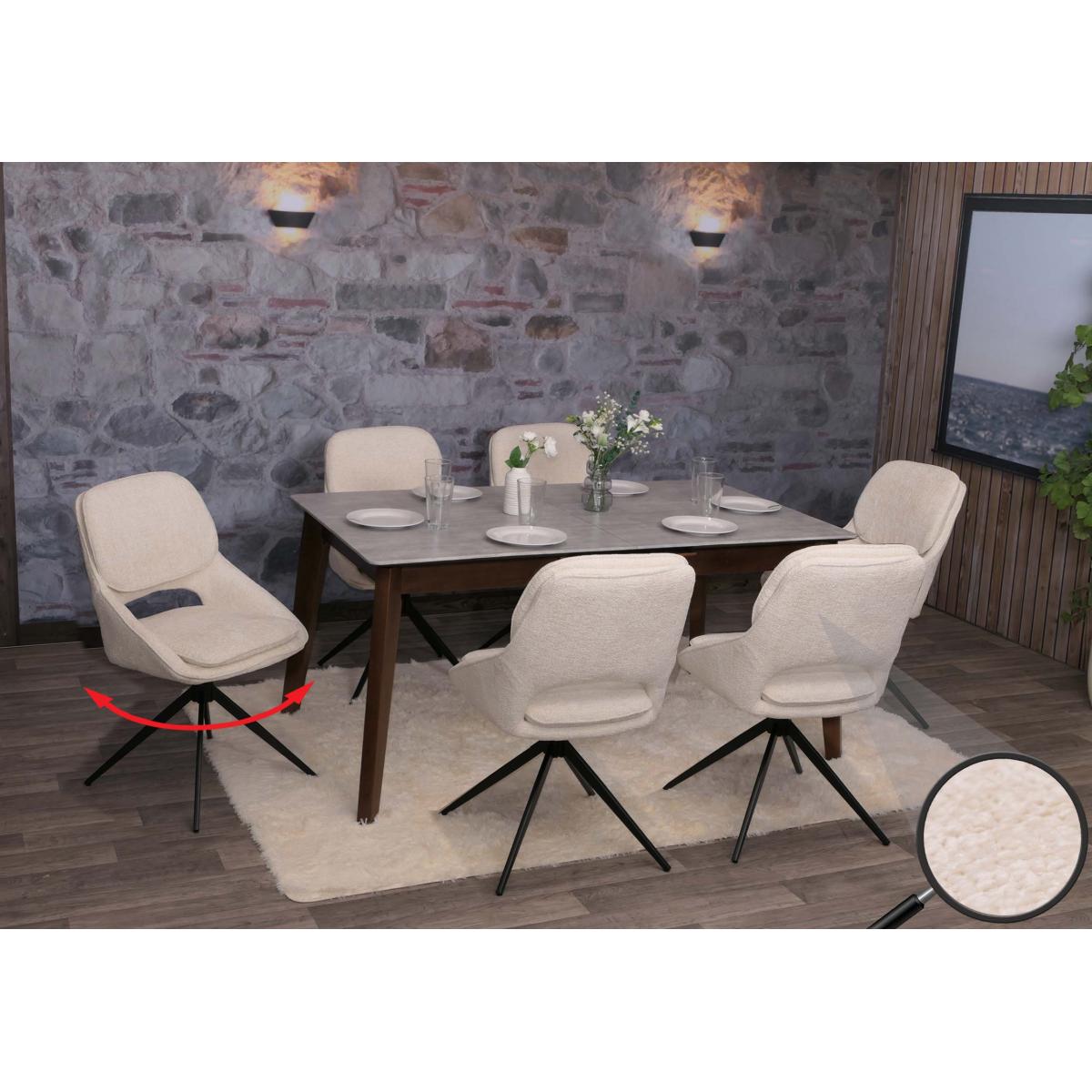 6er-Set Esszimmerstuhl HWC-N73, Kchenstuhl, drehbar Auto-Return, Stoff/Textil Chenille (490g/m) ko-Tex ~ creme-beige