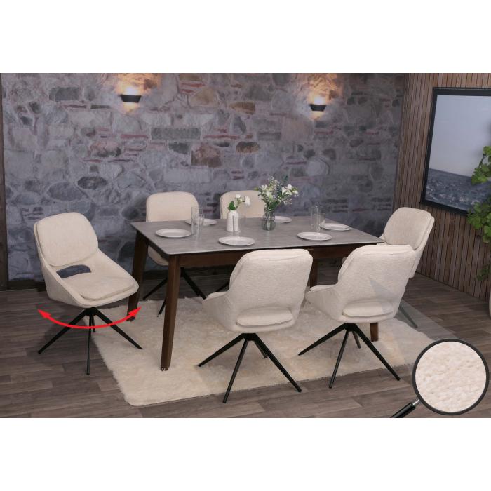 6er-Set Esszimmerstuhl HWC-N73, Kchenstuhl, drehbar Auto-Return, Stoff/Textil Chenille (490g/m) ko-Tex ~ creme-beige