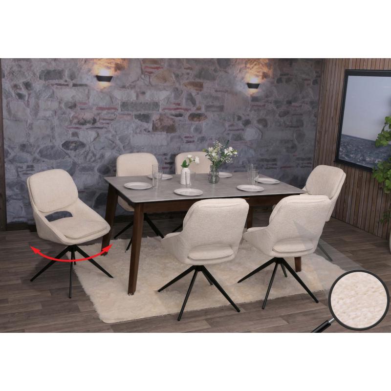 6er-Set Esszimmerstuhl HWC-N73, Kchenstuhl, drehbar Auto-Return, Stoff/Textil Chenille (490g/m) ko-Tex ~ creme-beige