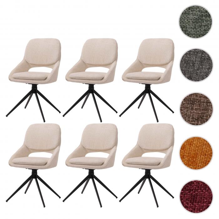 6er-Set Esszimmerstuhl HWC-N73, Kchenstuhl, drehbar Auto-Return, Stoff/Textil Chenille (490g/m) ko-Tex ~ creme-beige