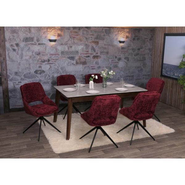 2er-Set Esszimmerstuhl HWC-N73, Kchenstuhl, drehbar Auto-Return, Stoff/Textil Chenille (490g/m) ko-Tex ~ bordeaux