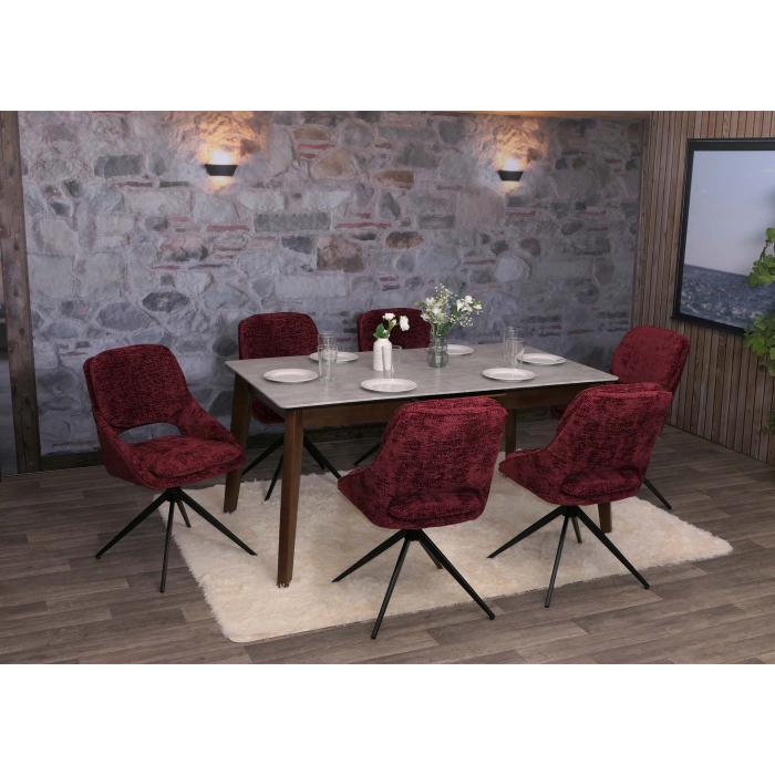 2er-Set Esszimmerstuhl HWC-N73, Kchenstuhl, drehbar Auto-Return, Stoff/Textil Chenille (490g/m) ko-Tex ~ bordeaux