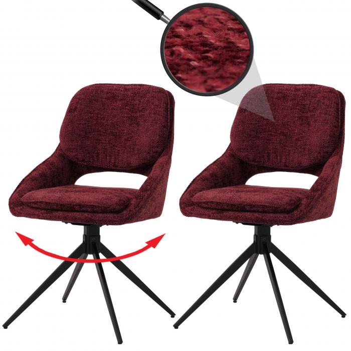 2er-Set Esszimmerstuhl HWC-N73, Kchenstuhl, drehbar Auto-Return, Stoff/Textil Chenille (490g/m) ko-Tex ~ bordeaux