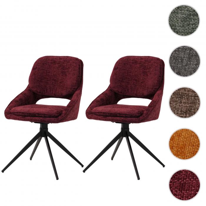 2er-Set Esszimmerstuhl HWC-N73, Kchenstuhl, drehbar Auto-Return, Stoff/Textil Chenille (490g/m) ko-Tex ~ bordeaux