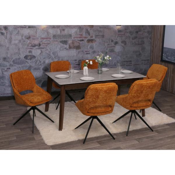 2er-Set Esszimmerstuhl HWC-N73, Kchenstuhl, drehbar Auto-Return, Stoff/Textil Chenille (490g/m) ko-Tex ~ ocker-gelb