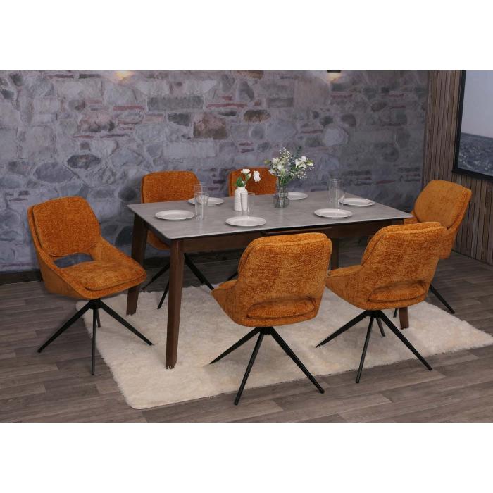 2er-Set Esszimmerstuhl HWC-N73, Kchenstuhl, drehbar Auto-Return, Stoff/Textil Chenille (490g/m) ko-Tex ~ ocker-gelb