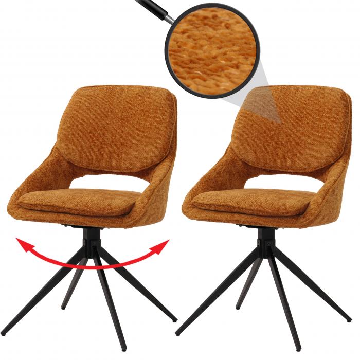 2er-Set Esszimmerstuhl HWC-N73, Kchenstuhl, drehbar Auto-Return, Stoff/Textil Chenille (490g/m) ko-Tex ~ ocker-gelb