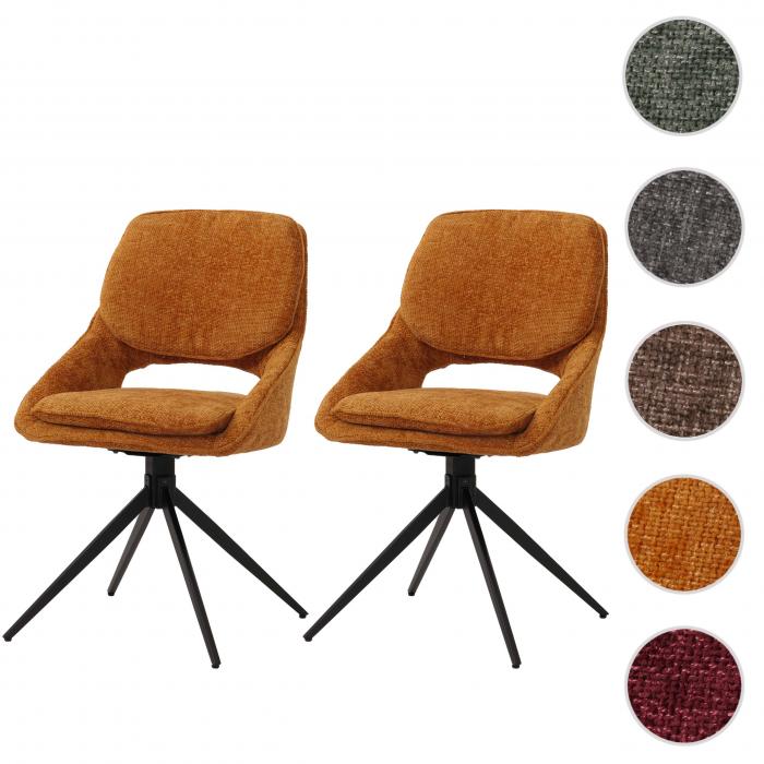 2er-Set Esszimmerstuhl HWC-N73, Kchenstuhl, drehbar Auto-Return, Stoff/Textil Chenille (490g/m) ko-Tex ~ ocker-gelb
