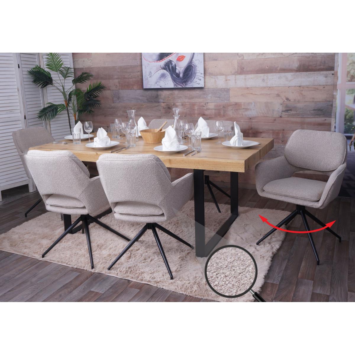 6er-Set Esszimmerstuhl HWC-N74, Kchenstuhl, drehbar Auto-Return, Stoff Boucl (540g/m) ko-Tex ~ beige