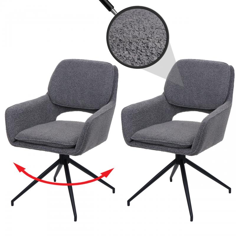 2er-Set Esszimmerstuhl HWC-N74, Kchenstuhl, drehbar Auto-Return, Stoff Boucl (540g/m) ko-Tex ~ grau