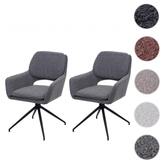 2er-Set Esszimmerstuhl HWC-N74, Kchenstuhl, drehbar Auto-Return, Stoff Boucl (540g/m) ko-Tex ~ grau