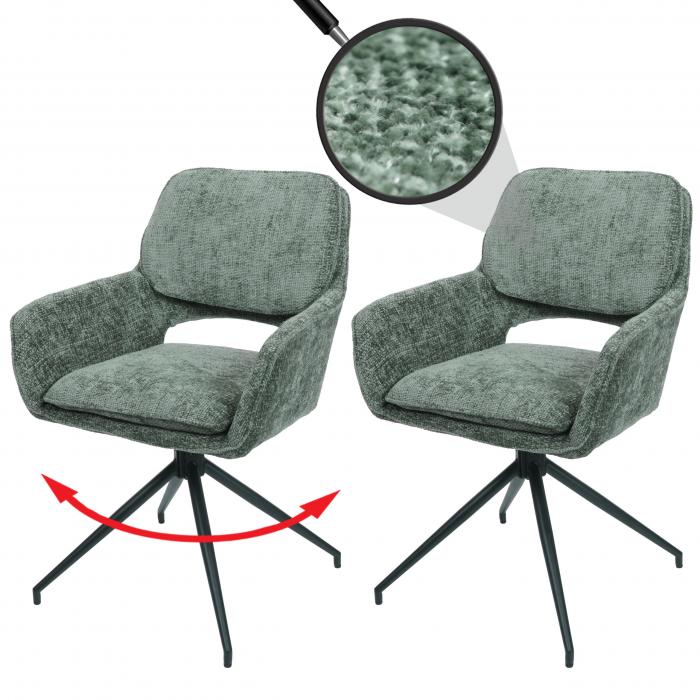 2er-Set Esszimmerstuhl HWC-N74, Kchenstuhl, drehbar Auto-Return, Stoff Chenille (490g/m) ko-Tex ~ grn