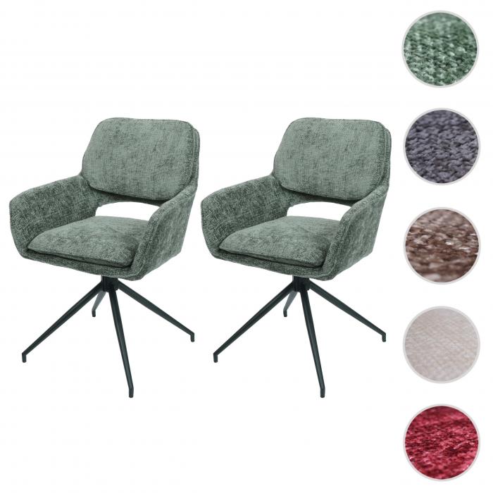 2er-Set Esszimmerstuhl HWC-N74, Kchenstuhl, drehbar Auto-Return, Stoff Chenille (490g/m) ko-Tex ~ grn