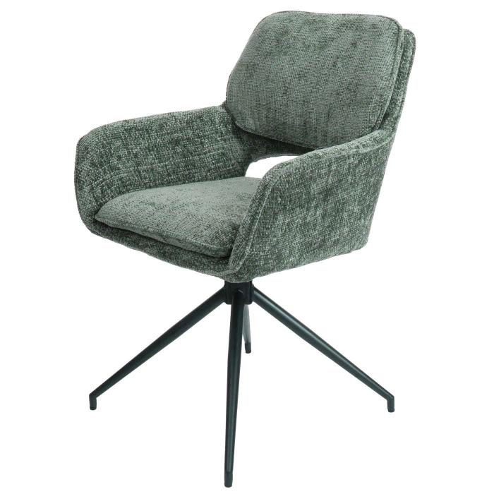 2er-Set Esszimmerstuhl HWC-N74, Kchenstuhl, drehbar Auto-Return, Stoff Chenille (490g/m) ko-Tex ~ grn