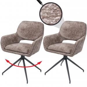 2er-Set Esszimmerstuhl HWC-N74, Kchenstuhl, drehbar Auto-Return, Stoff Chenille (490g/m) ko-Tex ~ braun