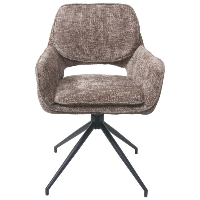 2er-Set Esszimmerstuhl HWC-N74, Kchenstuhl, drehbar Auto-Return, Stoff Chenille (490g/m) ko-Tex ~ braun