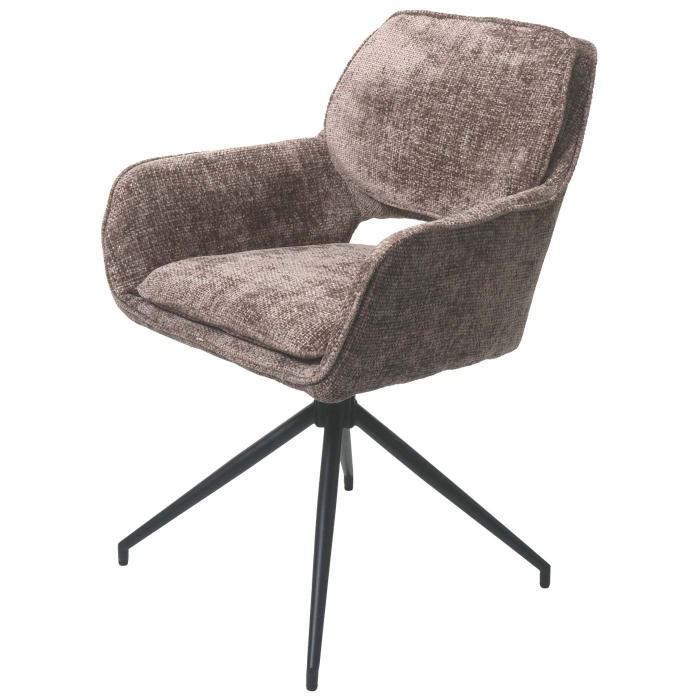 2er-Set Esszimmerstuhl HWC-N74, Kchenstuhl, drehbar Auto-Return, Stoff Chenille (490g/m) ko-Tex ~ braun
