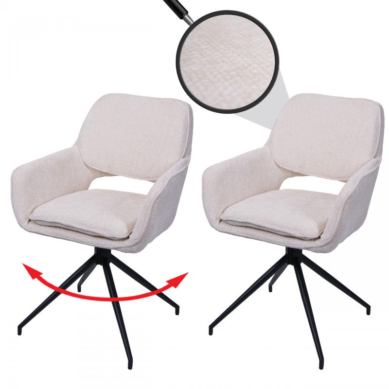 2er-Set Esszimmerstuhl HWC-N74, Kchenstuhl, drehbar Auto-Return, Stoff Chenille (490g/m) ko-Tex ~ creme