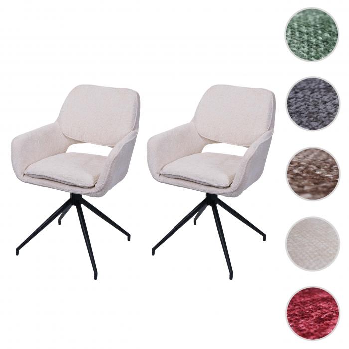 2er-Set Esszimmerstuhl HWC-N74, Kchenstuhl, drehbar Auto-Return, Stoff Chenille (490g/m) ko-Tex ~ creme