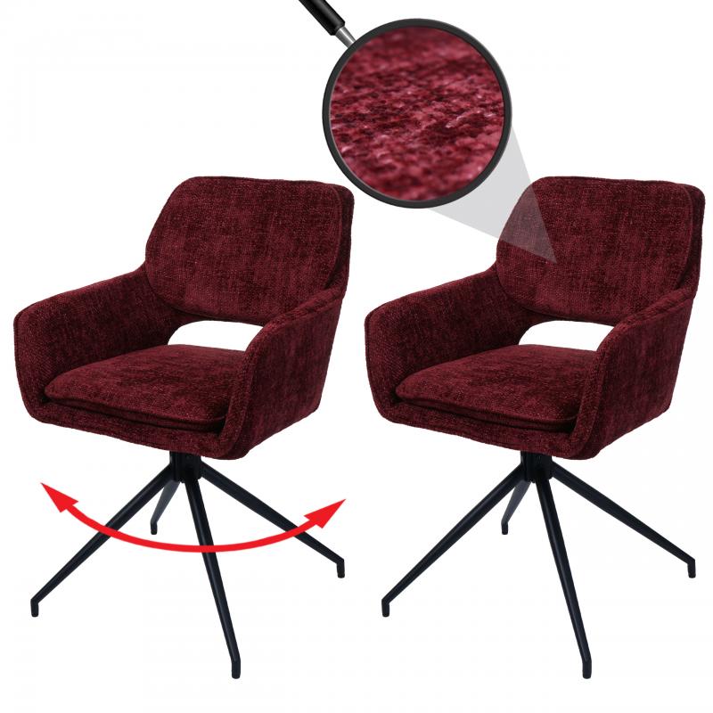 2er-Set Esszimmerstuhl HWC-N74, Kchenstuhl, drehbar Auto-Return, Stoff Chenille (490g/m) ko-Tex ~ bordeaux